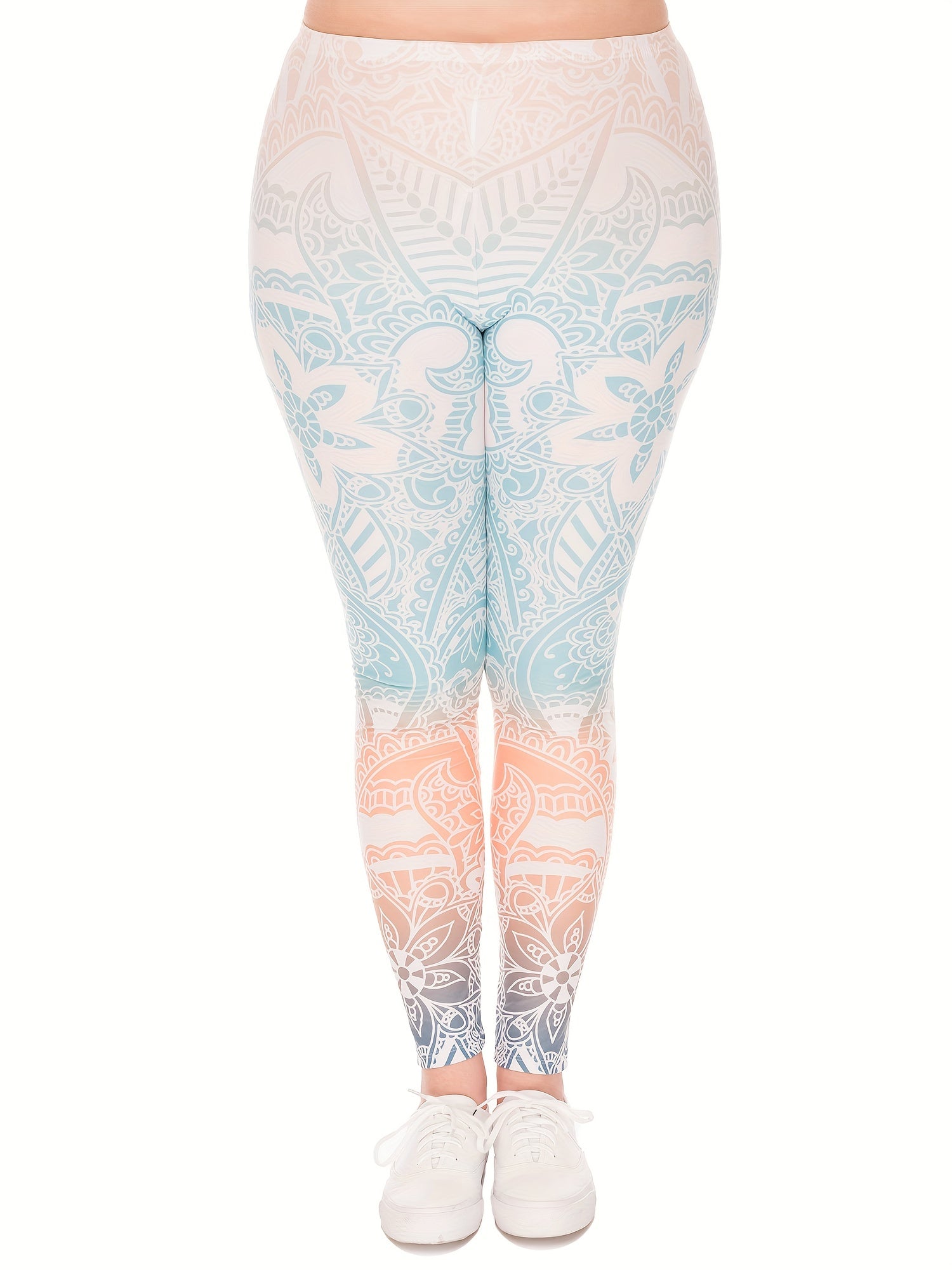  Boho Pants Women's Plus Floral Ombre High Stretch Leggings