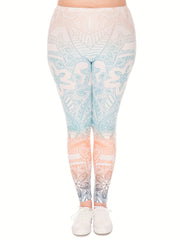  Boho Pants Women's Plus Floral Ombre High Stretch Leggings