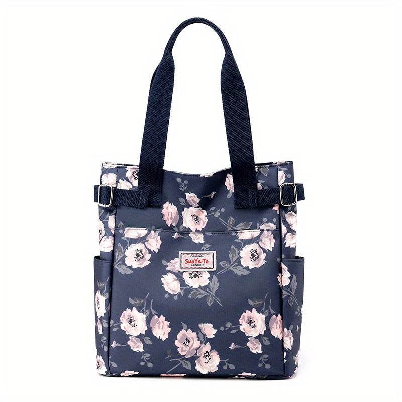Floral Butterfly Print Tote Bag Large Capacity Shoulder Bag