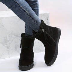 Solid Suede Snow Boots with Side Zipper