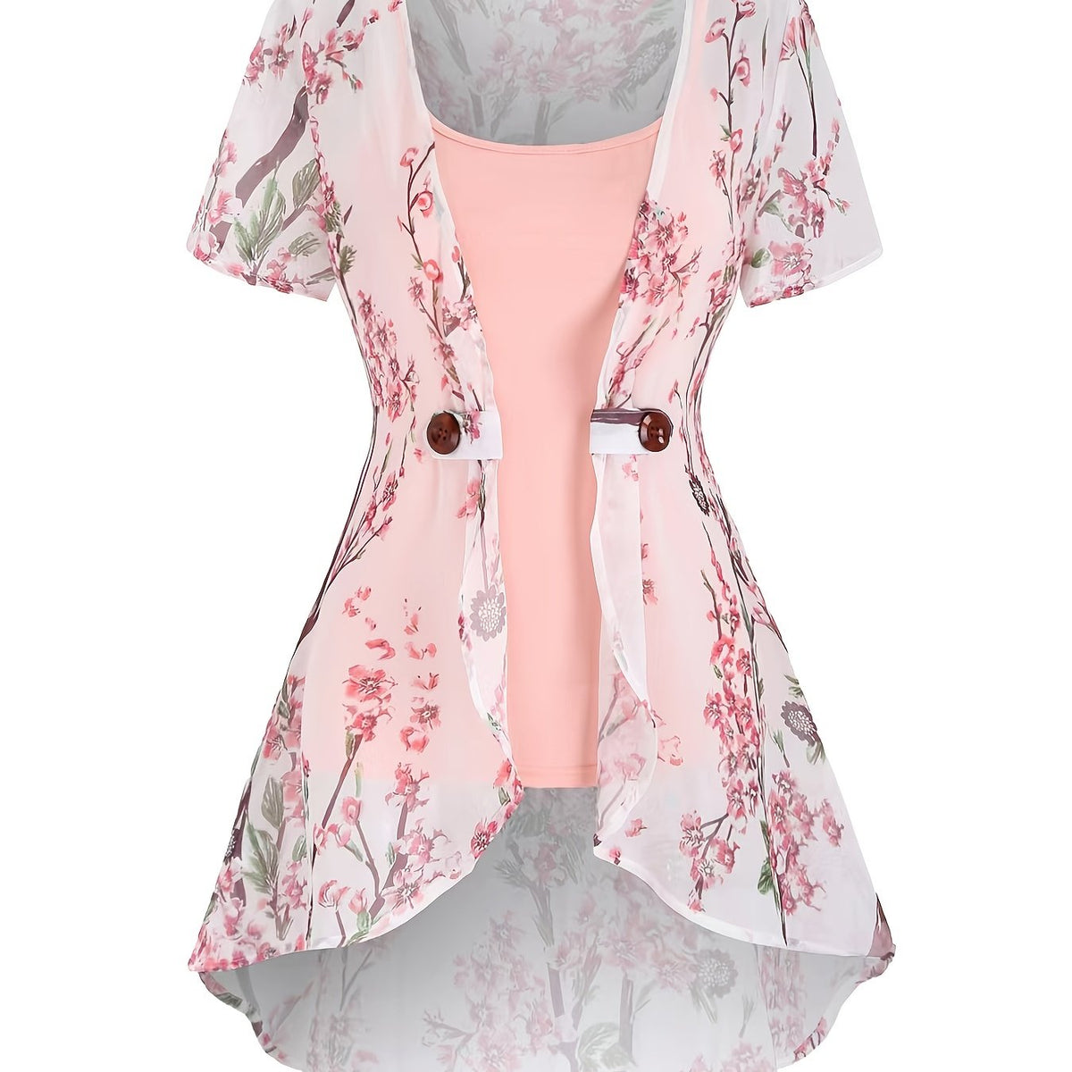 Floral Print Tank Top & Kimono Set Women's Outfits
