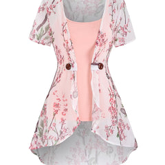 Floral Print Tank Top & Kimono Set Women's Outfits