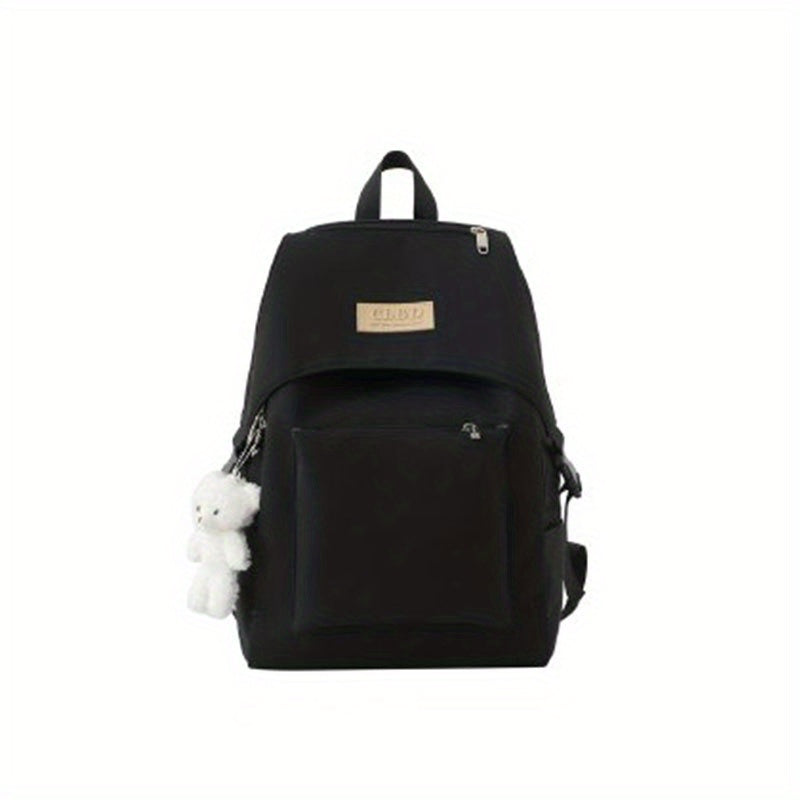 Casual Large Capacity Backpack with Bear Pendant Preppy Travel Bag
