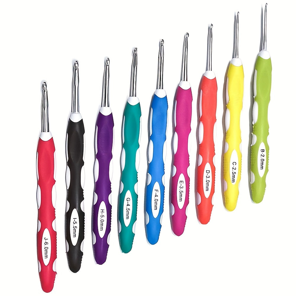 9pcs Aluminum Crochet Knitting Tool Set with Two Handle in PU Package