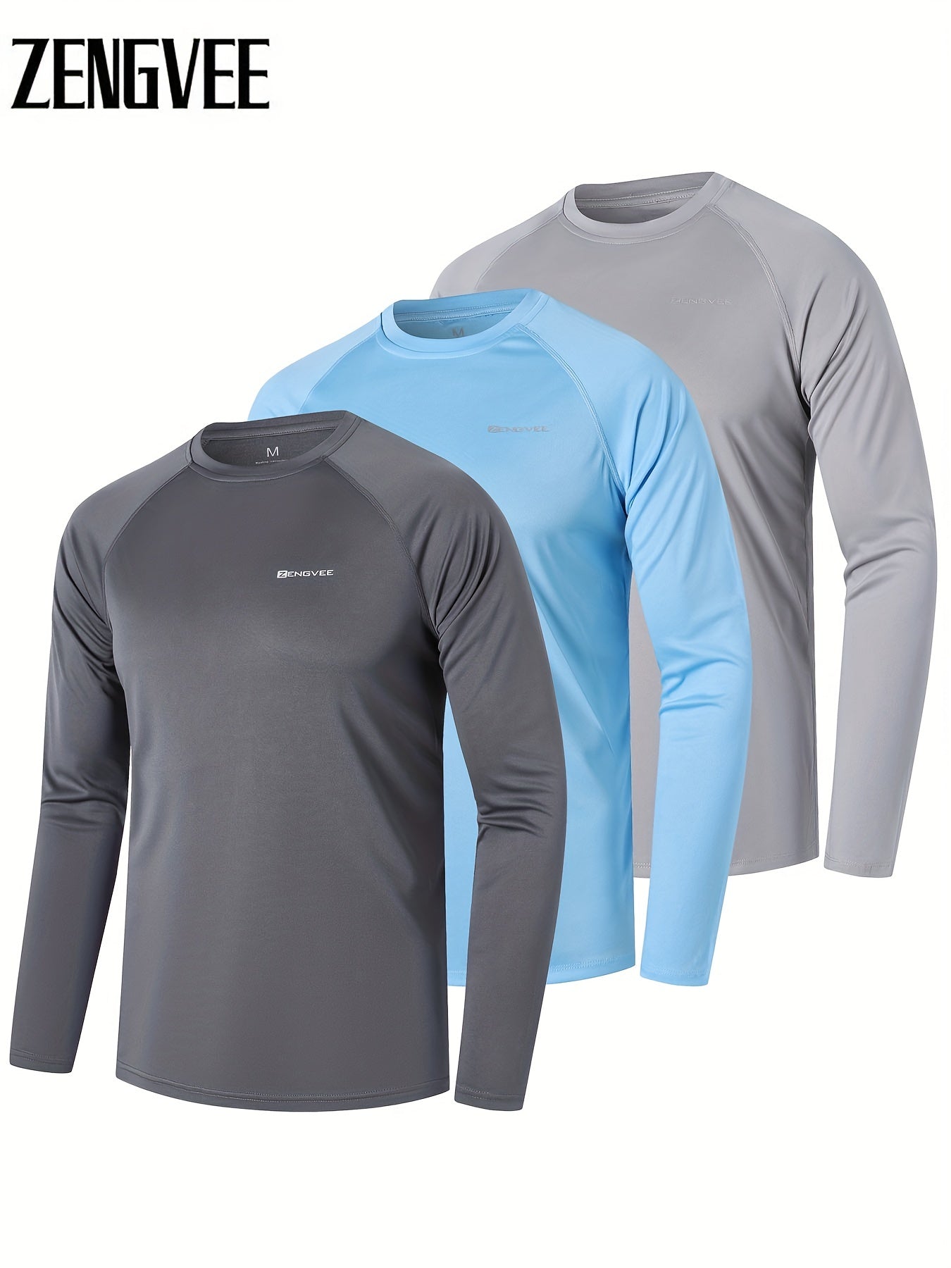 3 Pcs Men's UPF 50 Sun Protection T shirts Long Sleeve Quick Dry Tops