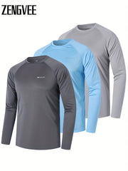 3 Pcs Men's UPF 50 Sun Protection T shirts Long Sleeve Quick Dry Tops