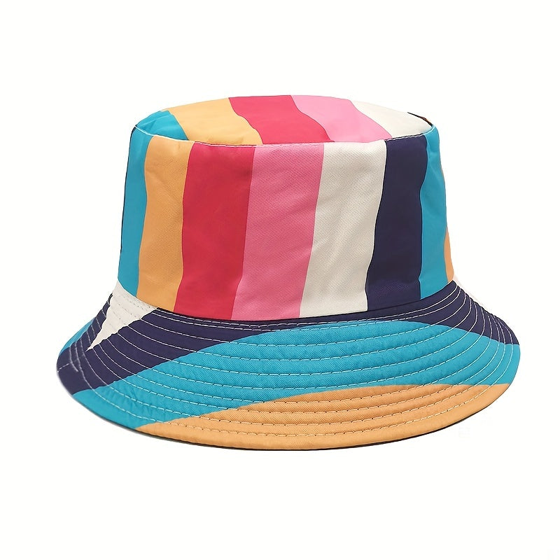 Rainbow Striped Reversible Bucket Hat LGBT Pride Block Basin Hat