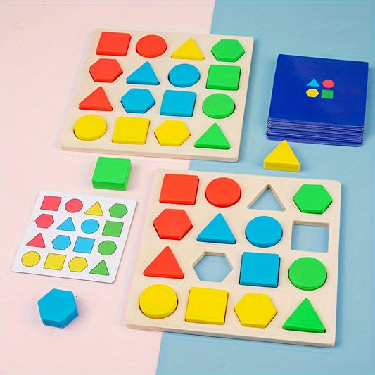 Wooden Geometric Matching Building Blocks Educational Toys