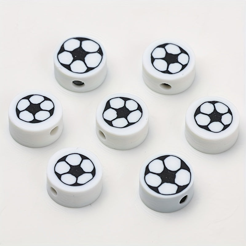 50pcs Football Pattern Soft Pottery Beads DIY Accessories
