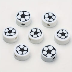 50pcs Football Pattern Soft Pottery Beads DIY Accessories