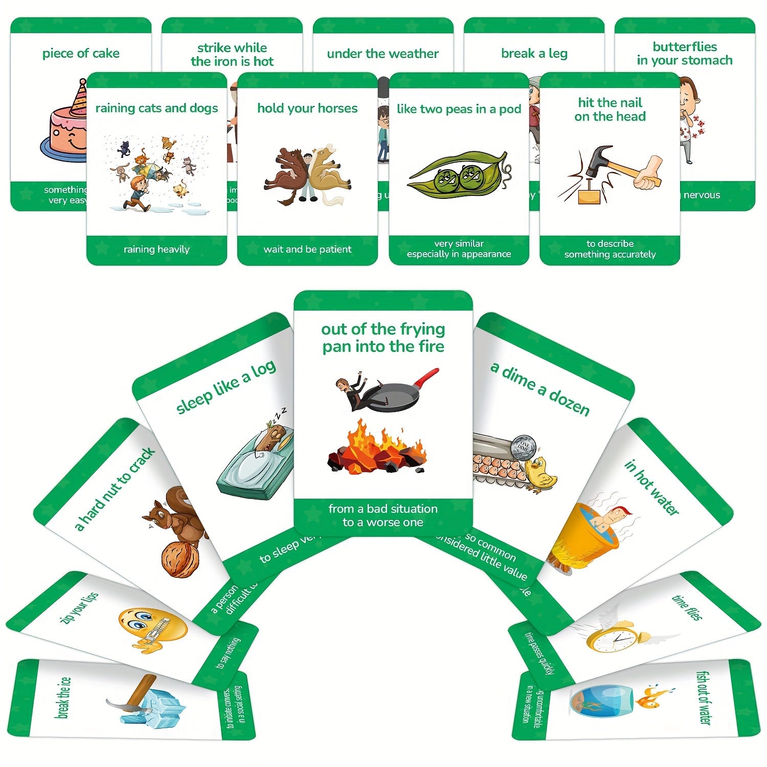 15pcs English Idioms & Proverbs Flashcards Set Ages 3 Educational Tools