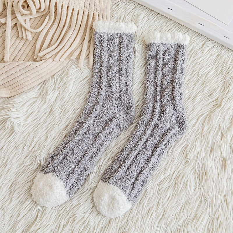 Kids Coral Fleece Solid Plus Fleece Warm Crew Socks