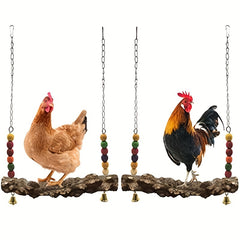 Colorful Bead Chicken Swing Toy with Wooden Stand for Chickens