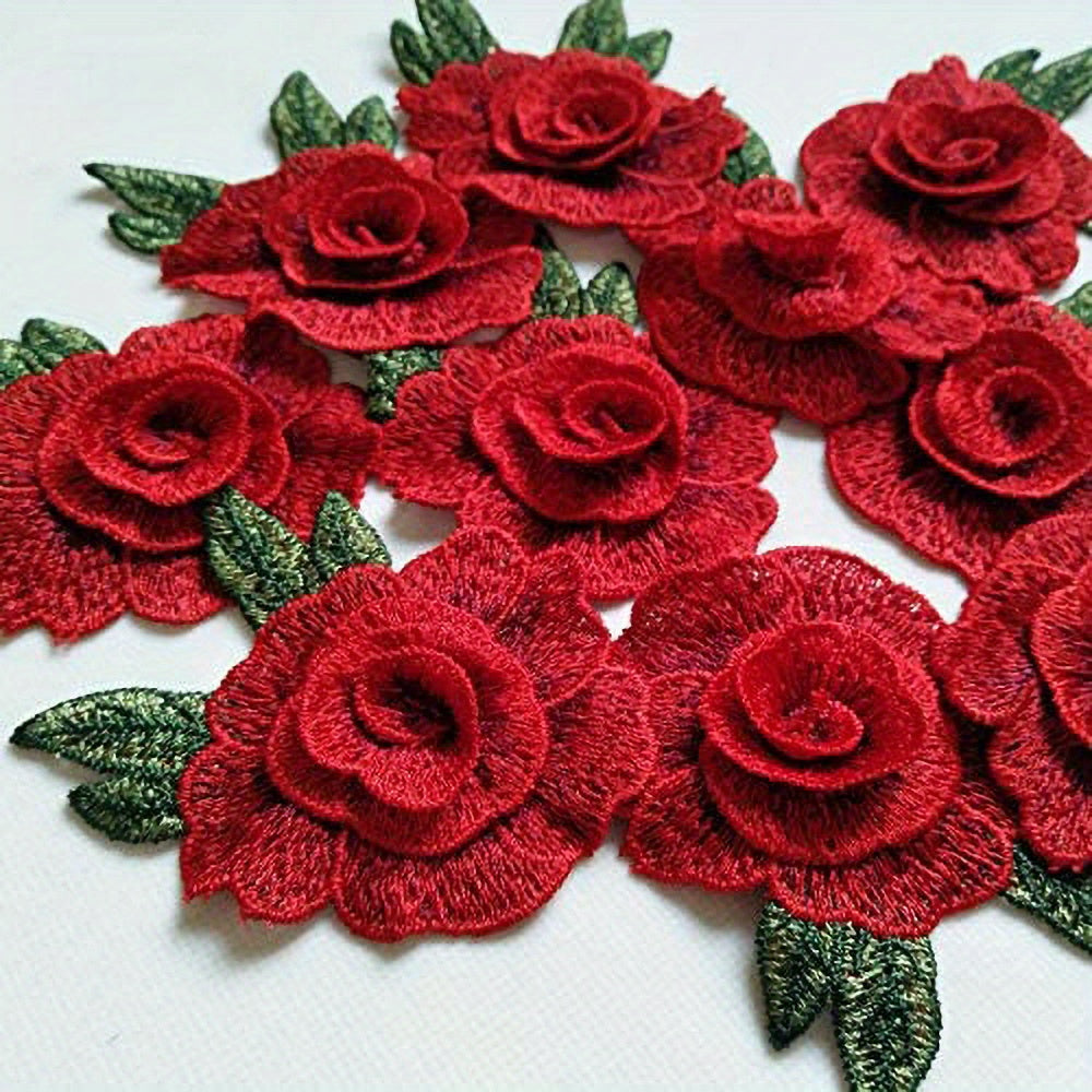 5pcs Rose Pattern 3D Flowers Patches for Jackets Sew On Patches