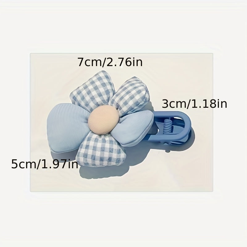 Plaid Flower Hair Clip Soft Fabric Flower Duck Billed Clip