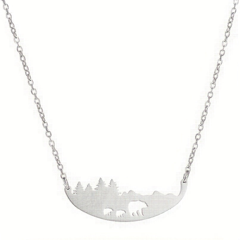 Hollowed Out Three Bear Necklace Stainless Steel Mother Bear Jewelry
