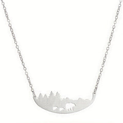 Hollowed Out Three Bear Necklace Stainless Steel Mother Bear Jewelry
