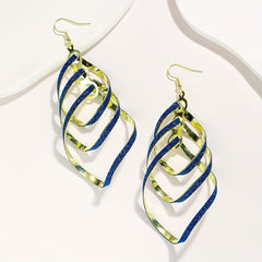 Metal Layered Swirling Geometric Earrings Long Pendant Hook Earrings
