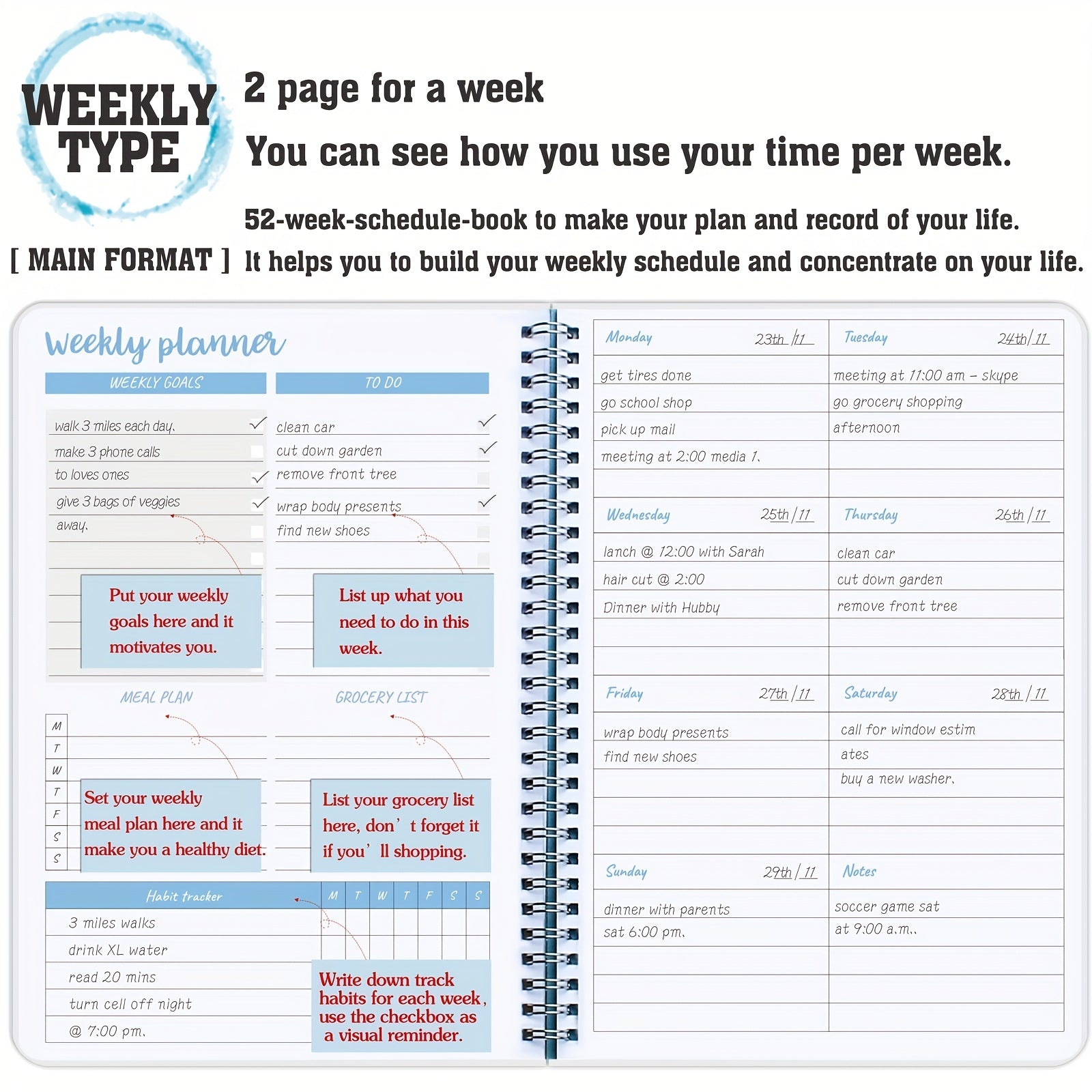 BUBU Weekly Planner To Do List Notebook Undated Goal Planner