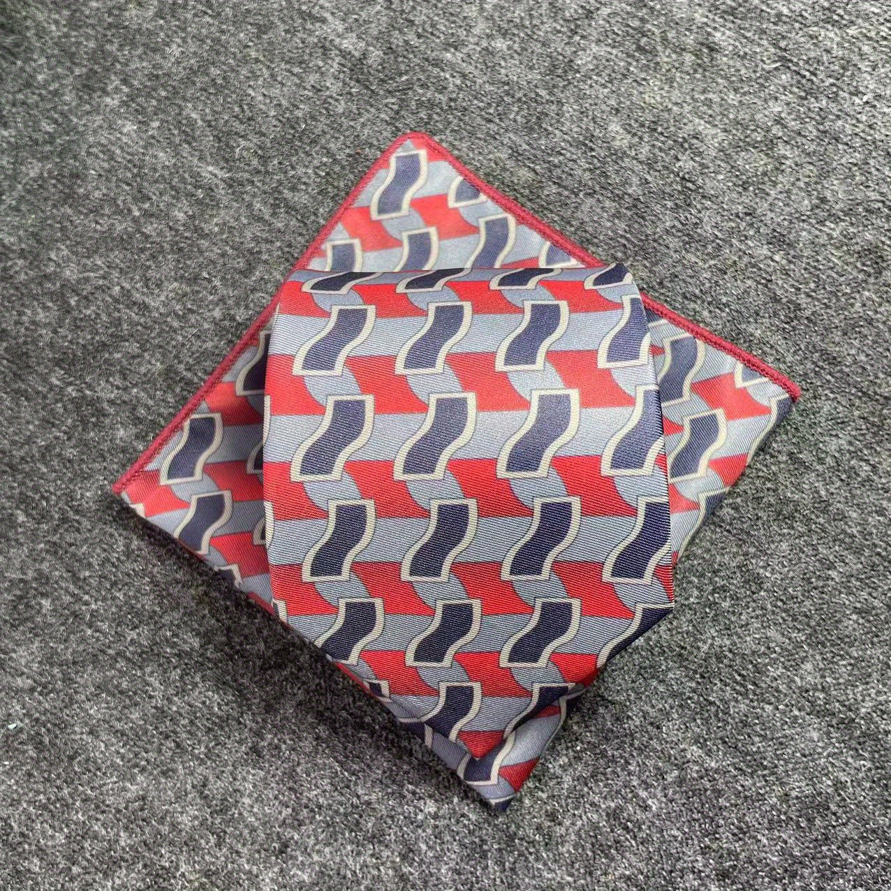 Men's Vintage Print Tie And Pocket Square Classic Party