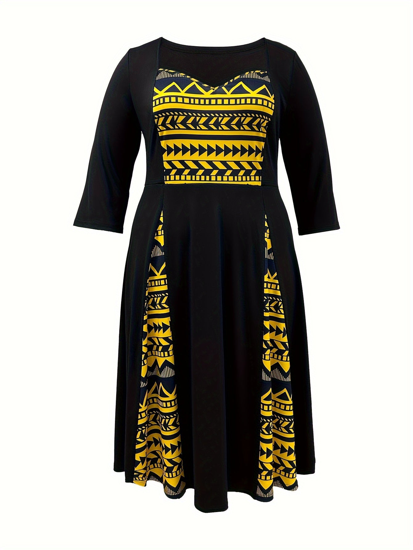  Colorblock Geometric Print A line Maxi Dress