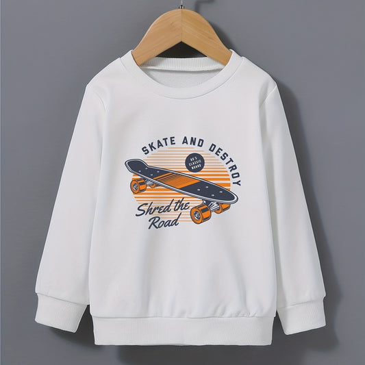 Cartoon Skateboard Letter Print Kid's Sweatshirt Long Sleeve Top