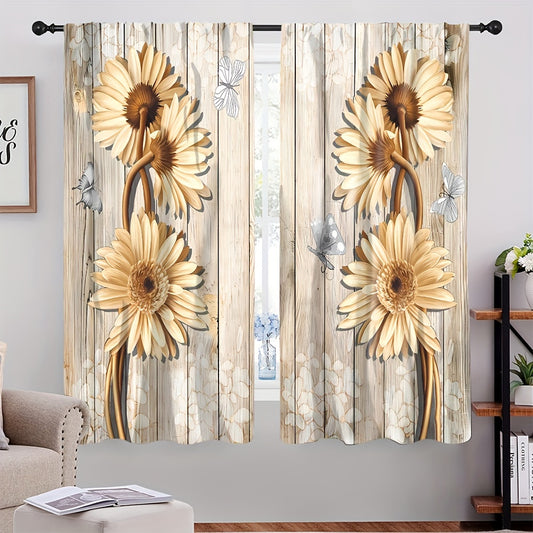Butterfly Sunflower Curtains Rod Pocket Window Drapes