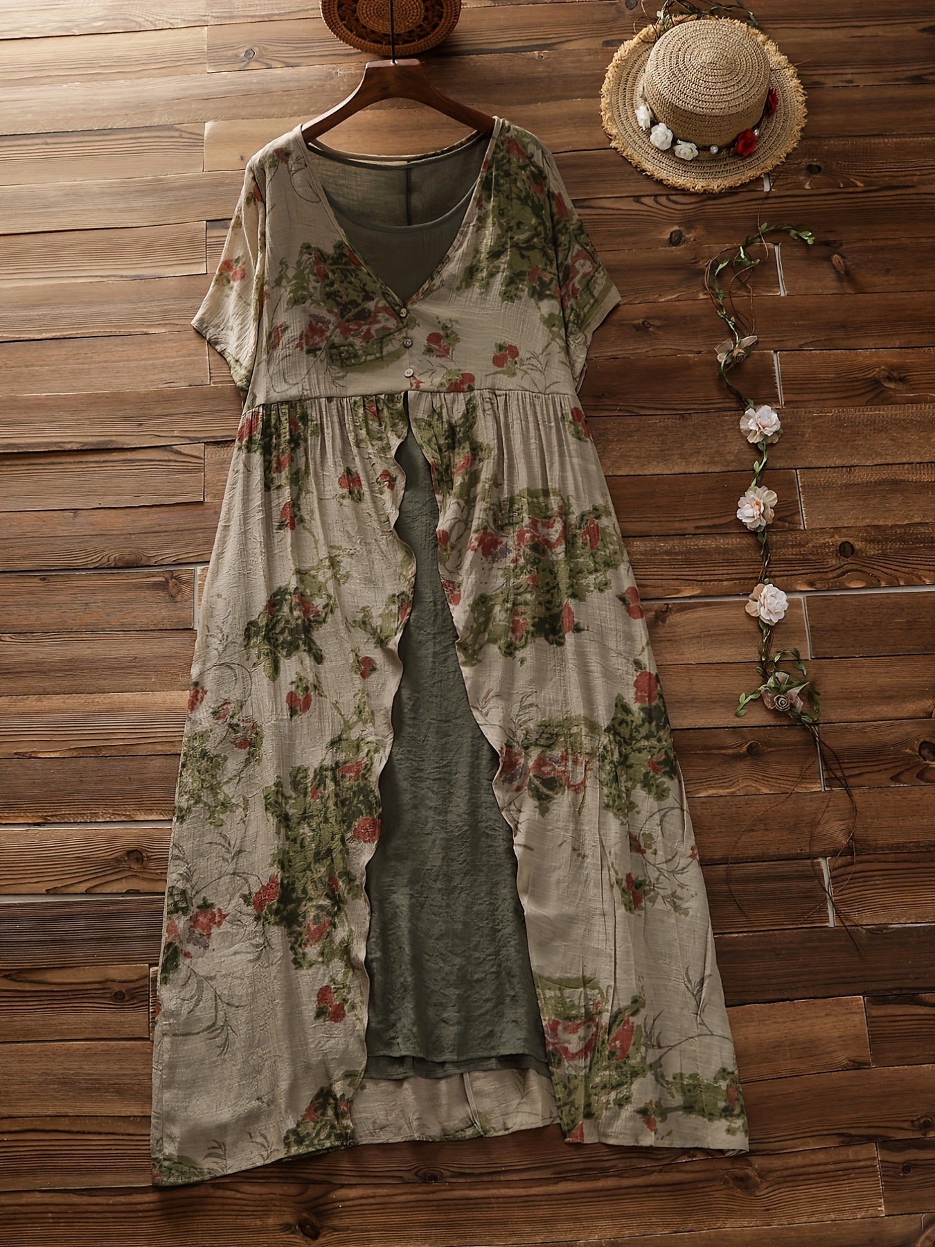  Floral Print Layered Maxi Dress