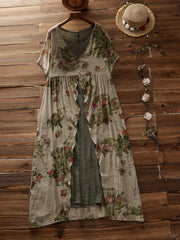  Floral Print Layered Maxi Dress