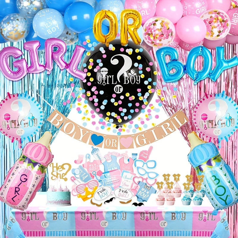79pcs Gender Reveal Decoration Set with Foil Balloons & Print Balloons