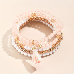 Boho Tassel Pendant Beaded Bracelet Set Hand Jewelry 5 Pcs