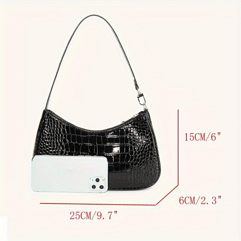 Minimalist Baguette Bag Crocodile Pattern Zipper Underarm Bag