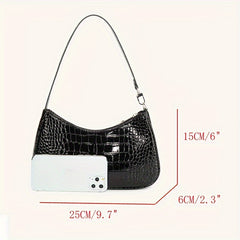 Minimalist Baguette Bag Crocodile Pattern Zipper Underarm Bag