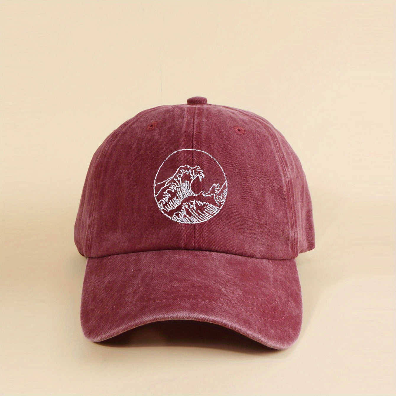 Wave Embroidery Baseball Cap Vintage Washed Distressed Dad Hat