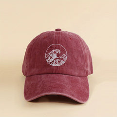 Wave Embroidery Baseball Cap Vintage Washed Distressed Dad Hat