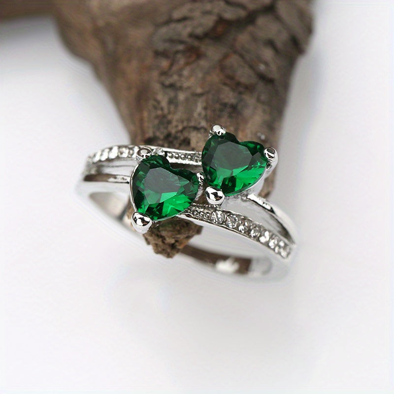 Double Heart Zircon Wedding Party Ring