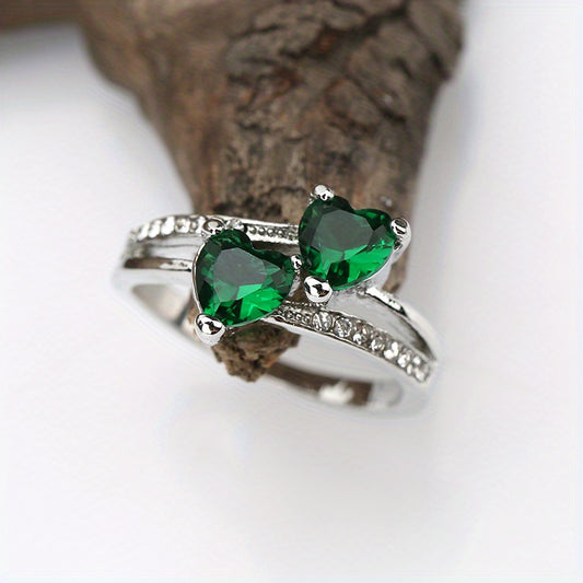 Double Heart Zircon Wedding Party Ring