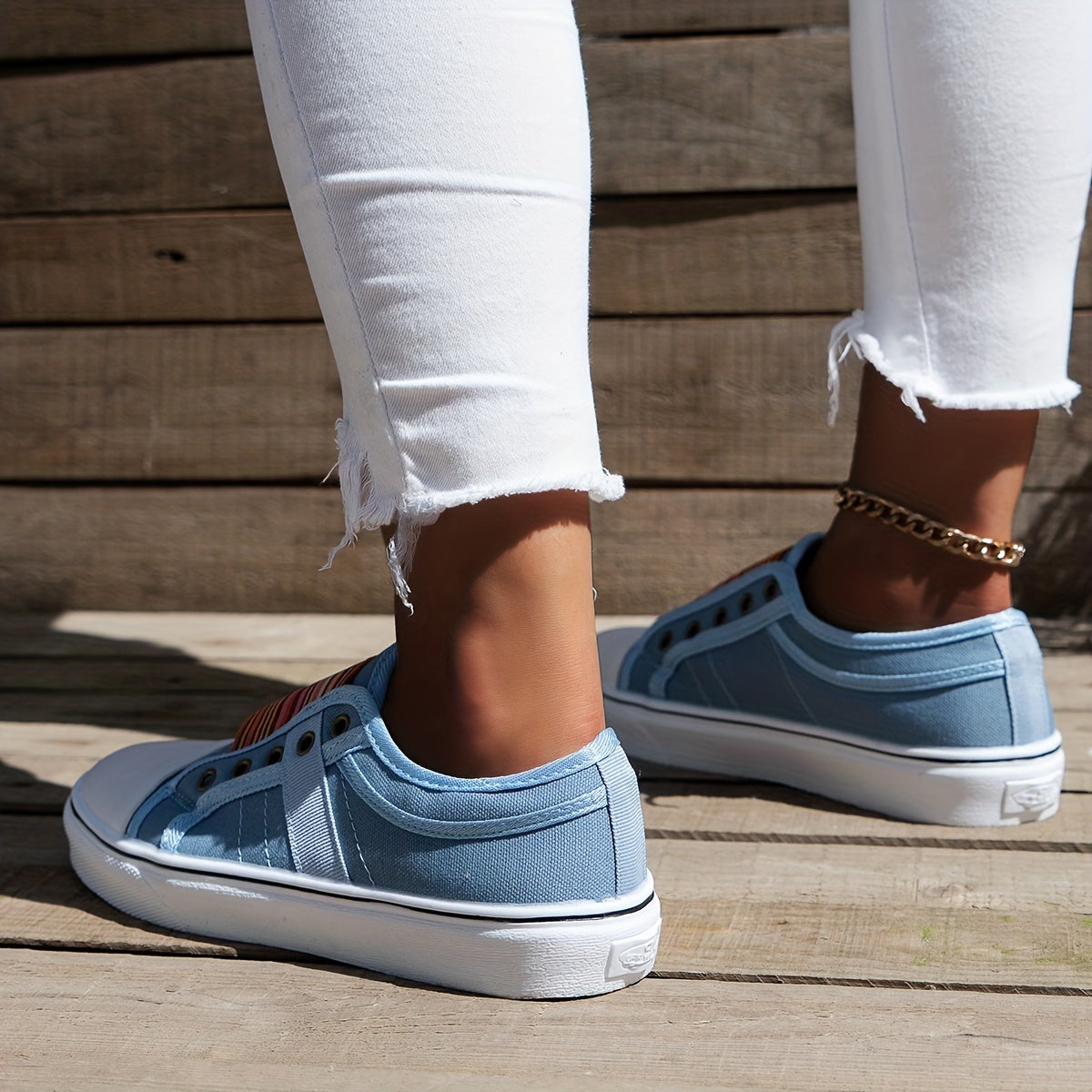 Women's Canvas Slip On Outdoor Sneakers Elastic Band Shoes