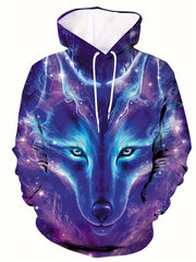 Wolf 3D Print Hoodie Kangaroo Pocket Pullover Mens Clothing