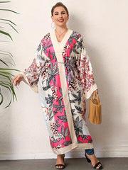  Boho Kimono Women's Plus Painting Print Long Sleeve Open Front