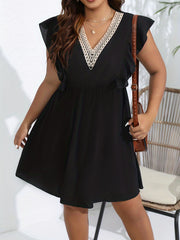 Eyelet Embroidered Contrast Panel Dress