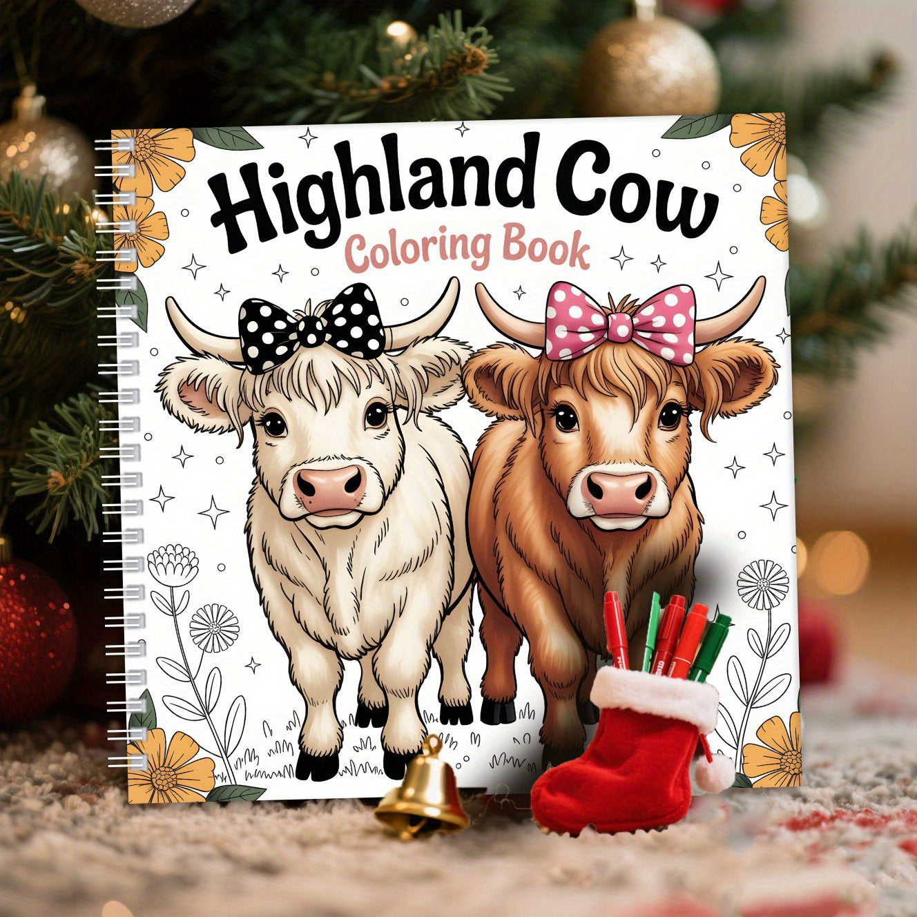 Scottish Highland Cow Coloring Book 20x20cm 24 Pages Single Sided Spiral Bound
