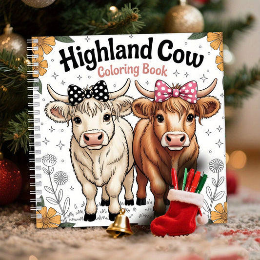 Scottish Highland Cow Coloring Book 20x20cm 24 Pages Single Sided Spiral Bound