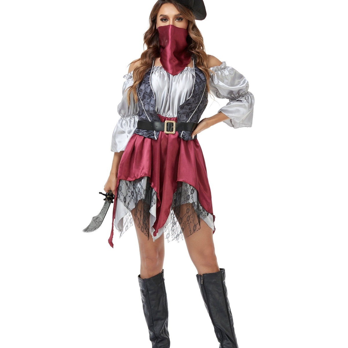 Naughty Pirate Mesh Colorblock Dress Costume