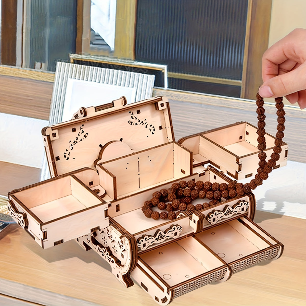 Antique Jewel Box 3D Wooden Puzzle Model Kits DIY Home Decoration