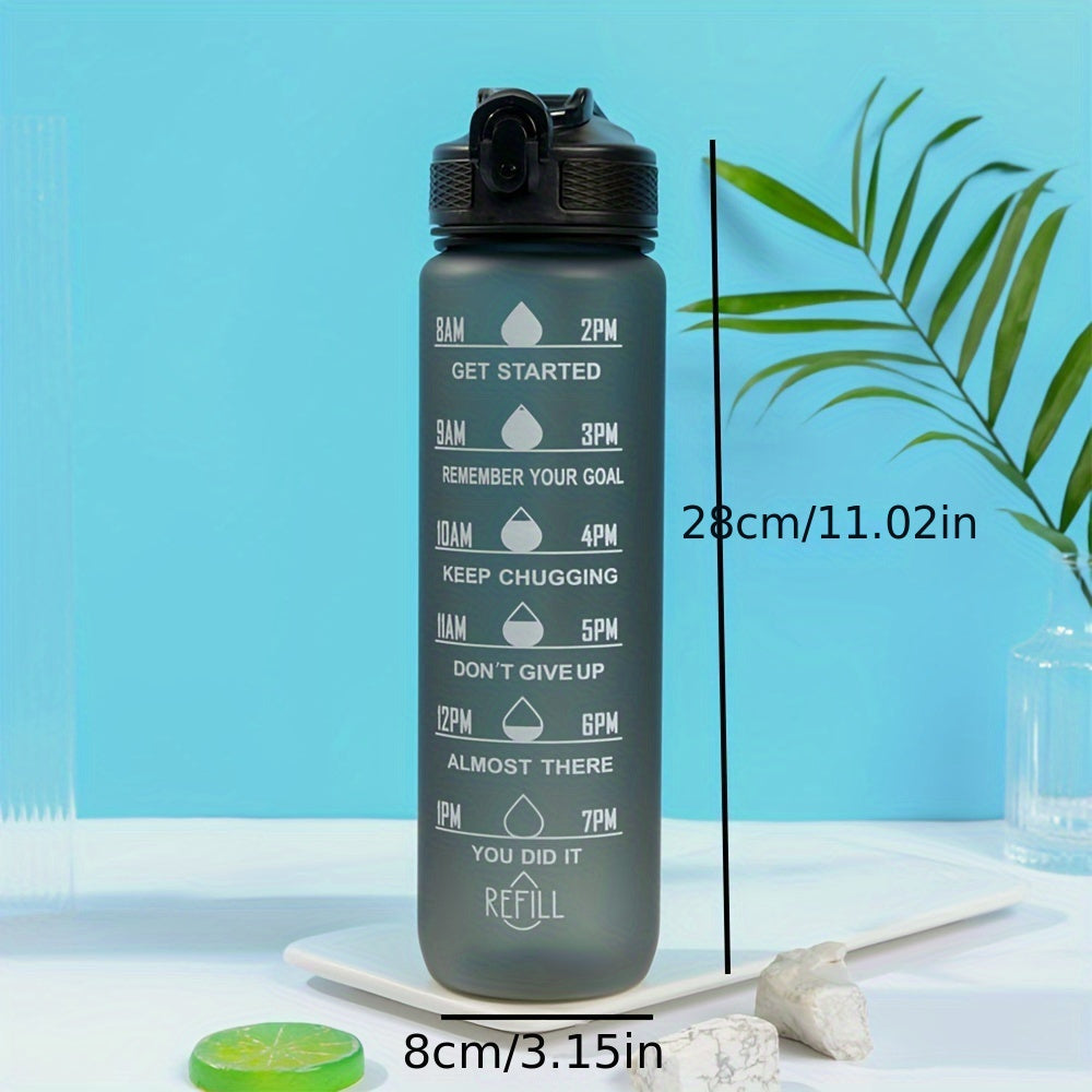 1000ml Portable Water Bottle with Straw, Leakproof, Time Marker