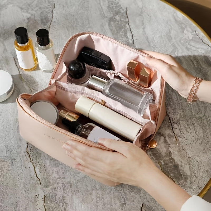 Large Capacity Travel Cosmetic Bag Leather Makeup Bag