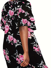  Floral Print Ruffle Trim Short Sleeve Dress