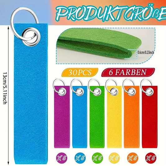 30pcs DIY Rainbow Felt Keychains Blank & Plush Keychains 6 Colors