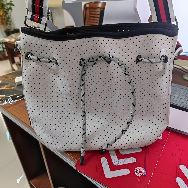 Neoprene Bucket Bag Colorful Strap Drawstring Shoulder Crossbody Bag
